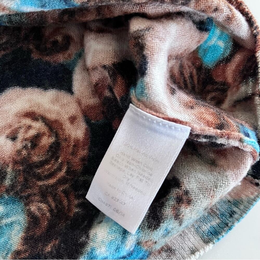 Talbots Petite Floral Rose Print Wool Pullover Sweater | Brown & Teal Pullover - Picture 7 of 7